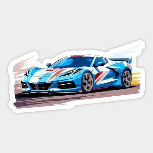 Raid Blue C8 Corvette racecar on a race track Supercar Sports car Racing car Sticker